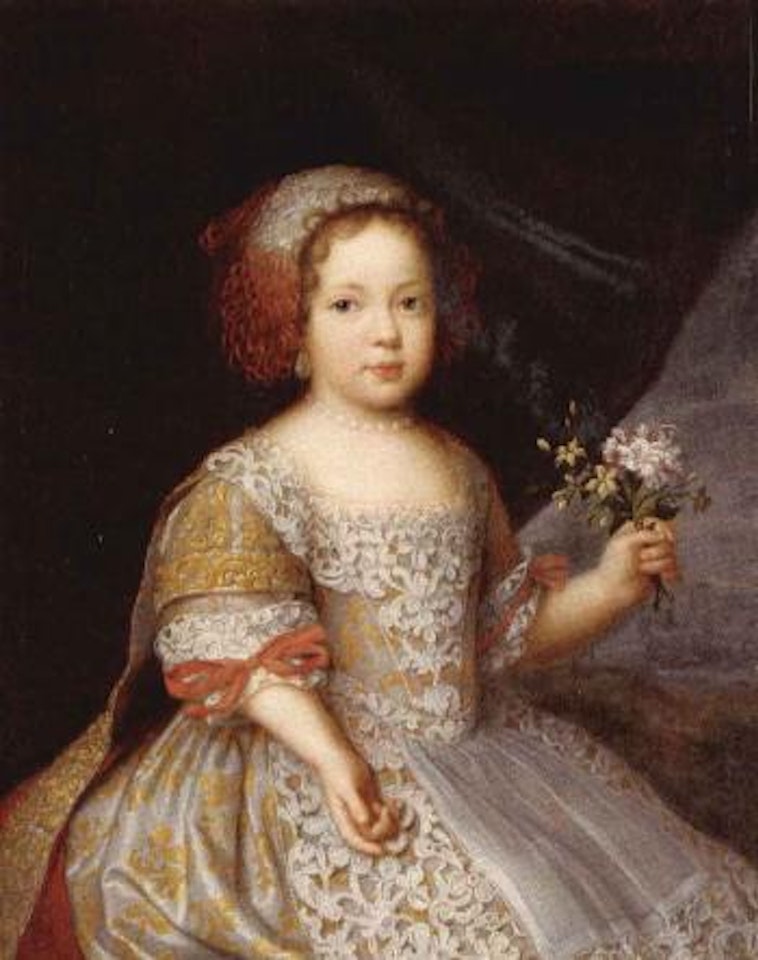 Portrait of girl holding wild flowers by Jacob Ferdinand Voet