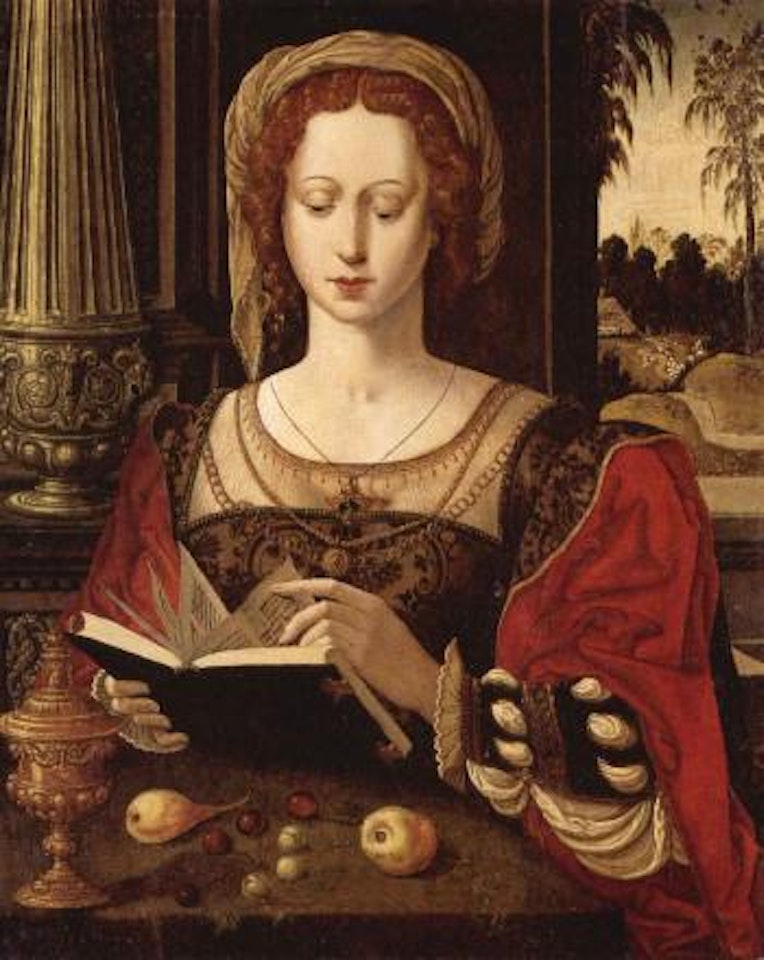 Mary Magdalene reading in interior by Attributed to Pieter Coecke van Aelst I