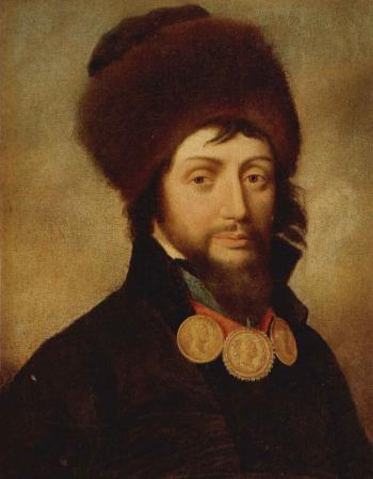 Portrait of man wearing fur hat by Russian School