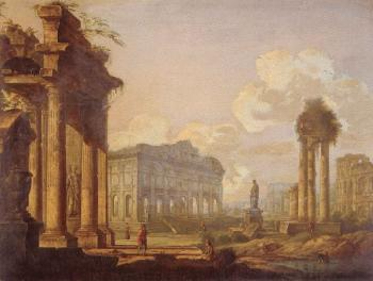 Capriccios of Roman ruins by Roman School