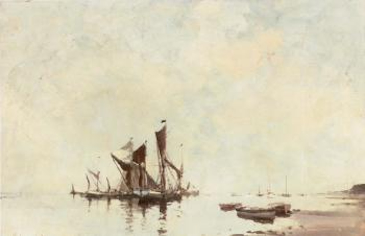 Thames barges drying sails by Edward Seago