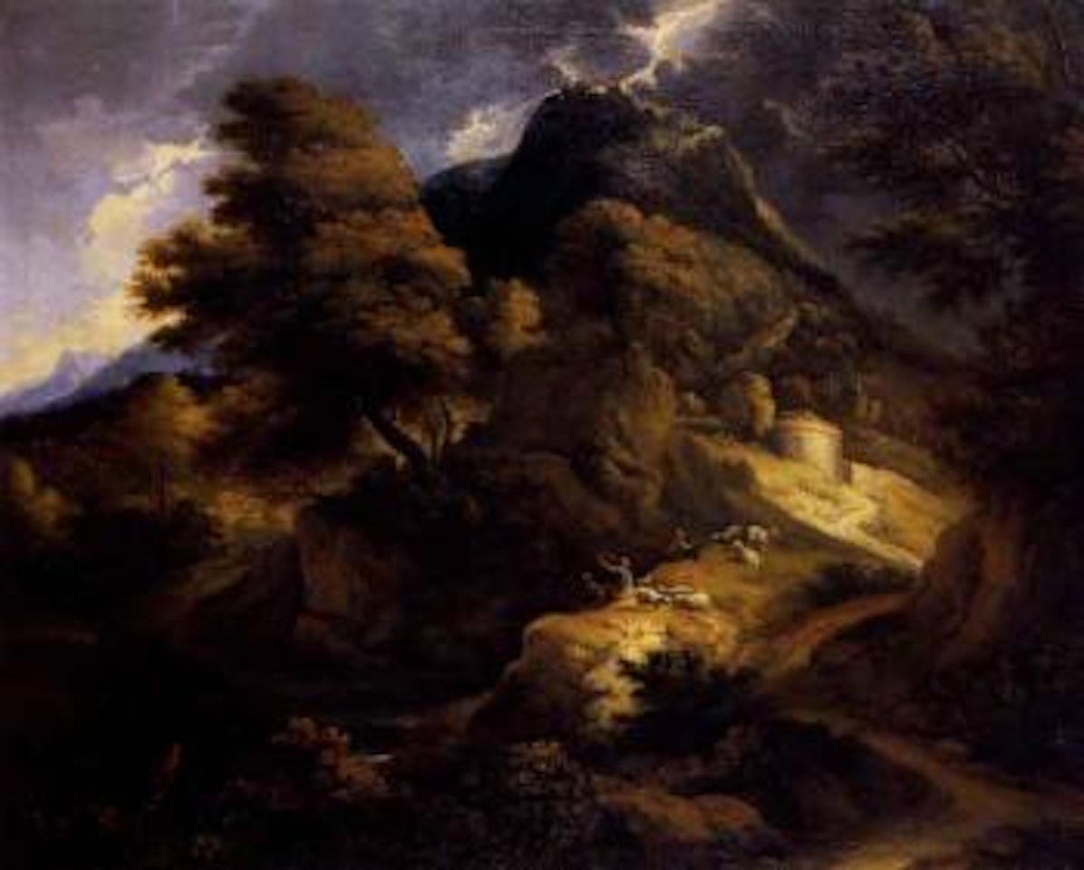 Shepherds in mountainous landscape by Roman School