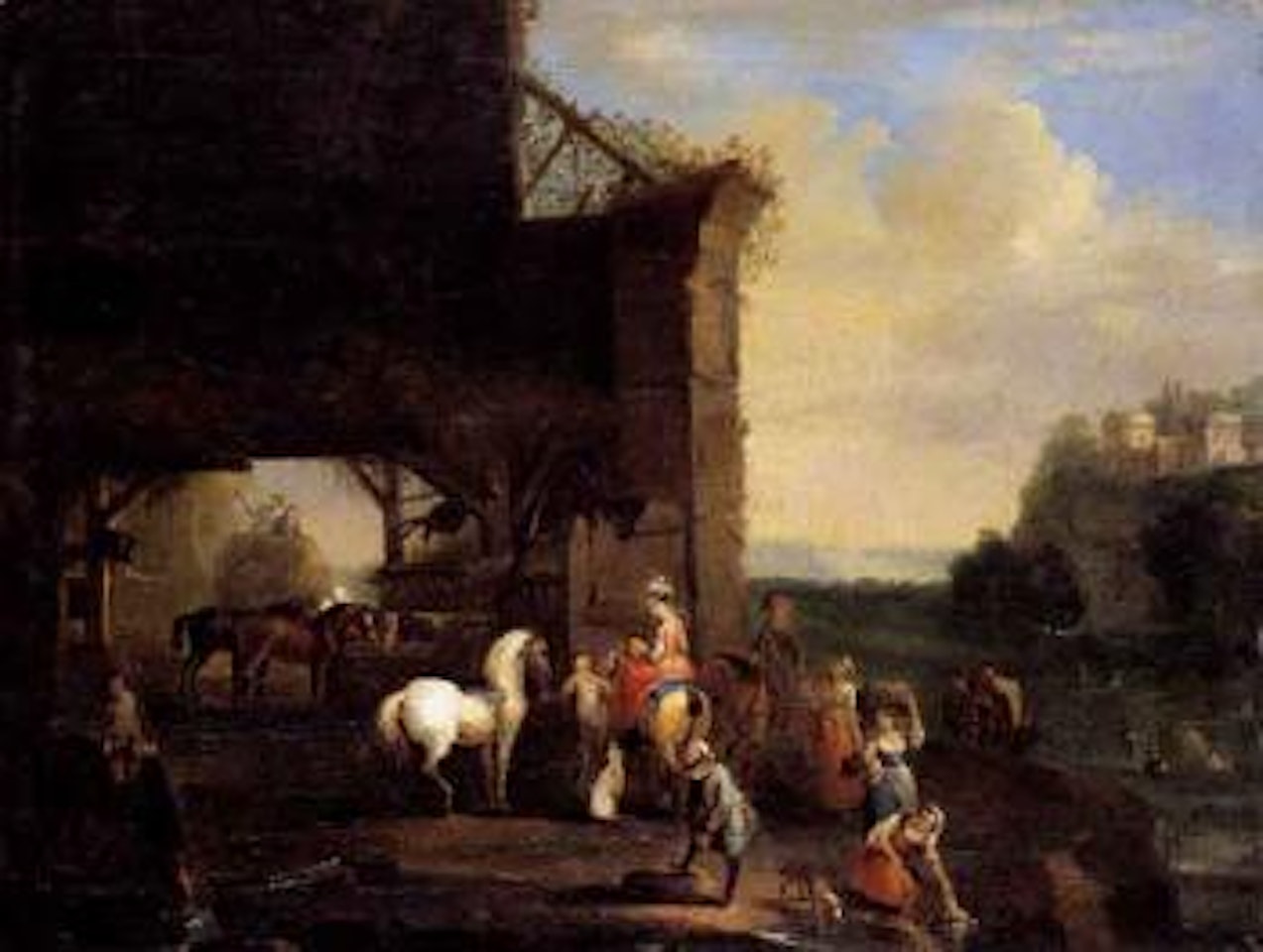 Landscape with travellers by Flemish School