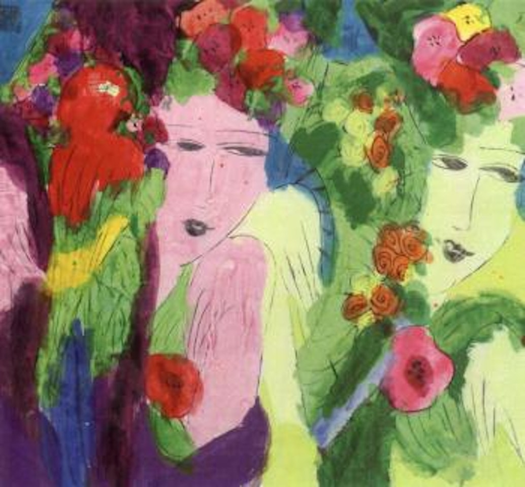 Two geishas and parrot by Walasse Ting