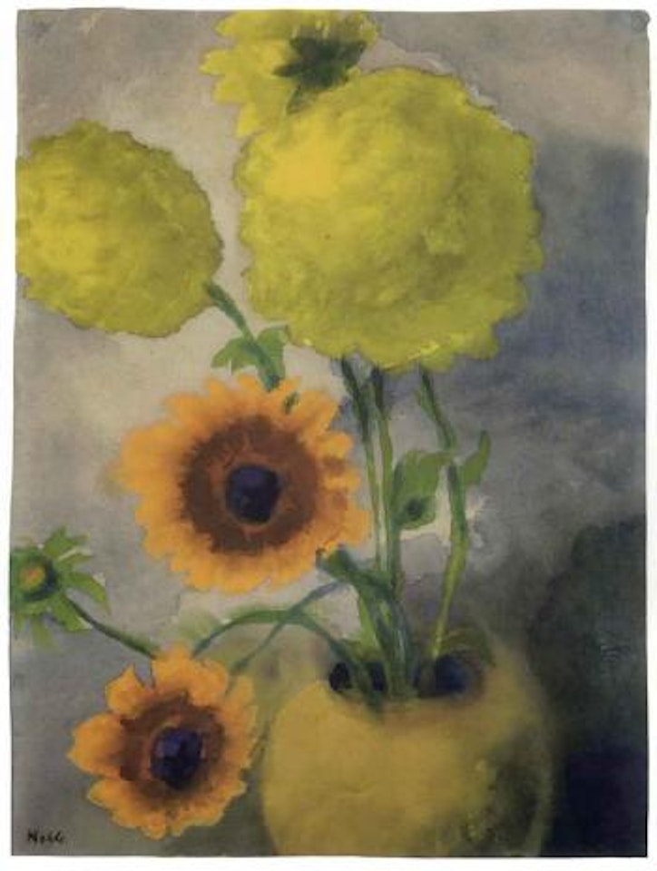 Dahlias in a yellow vase by Emil Nolde