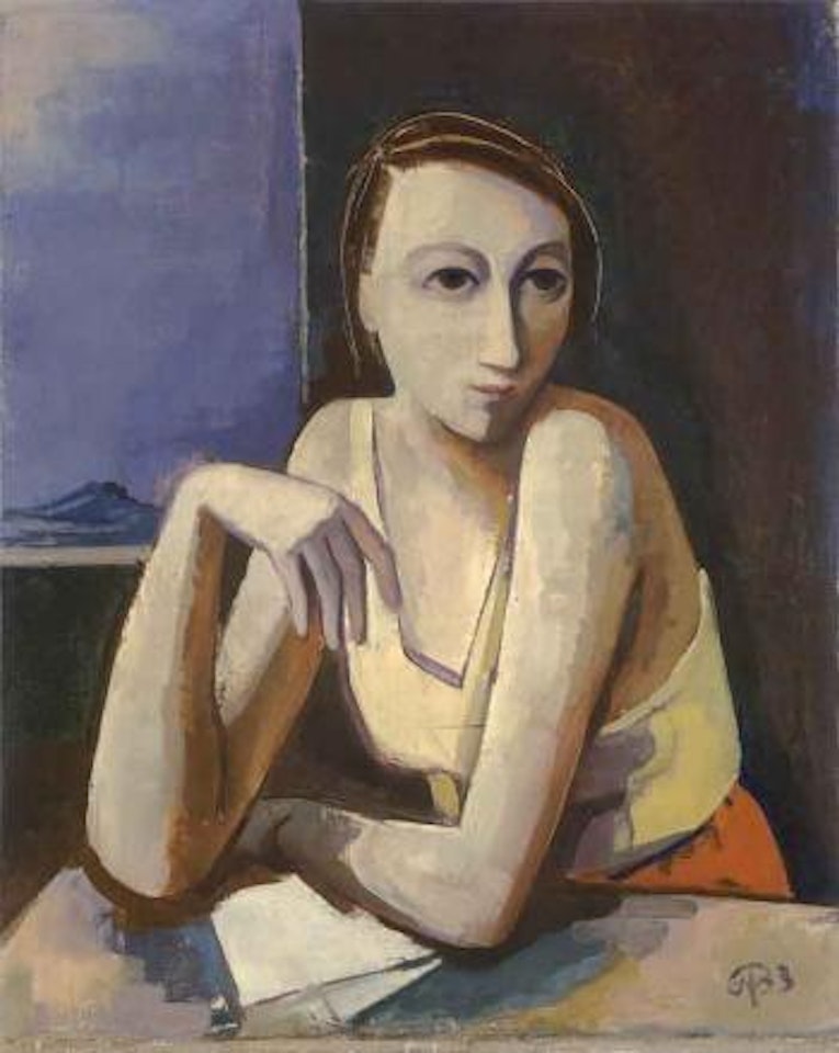 Girl seated at a table by Karl Hofer