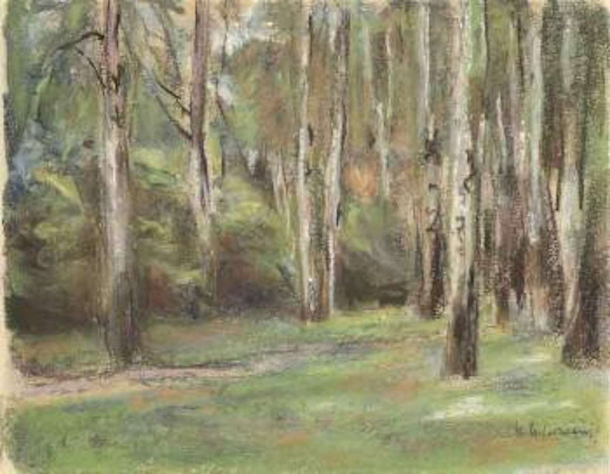 The alley of birch trees in the artist's garden in Wannsee by Max Liebermann