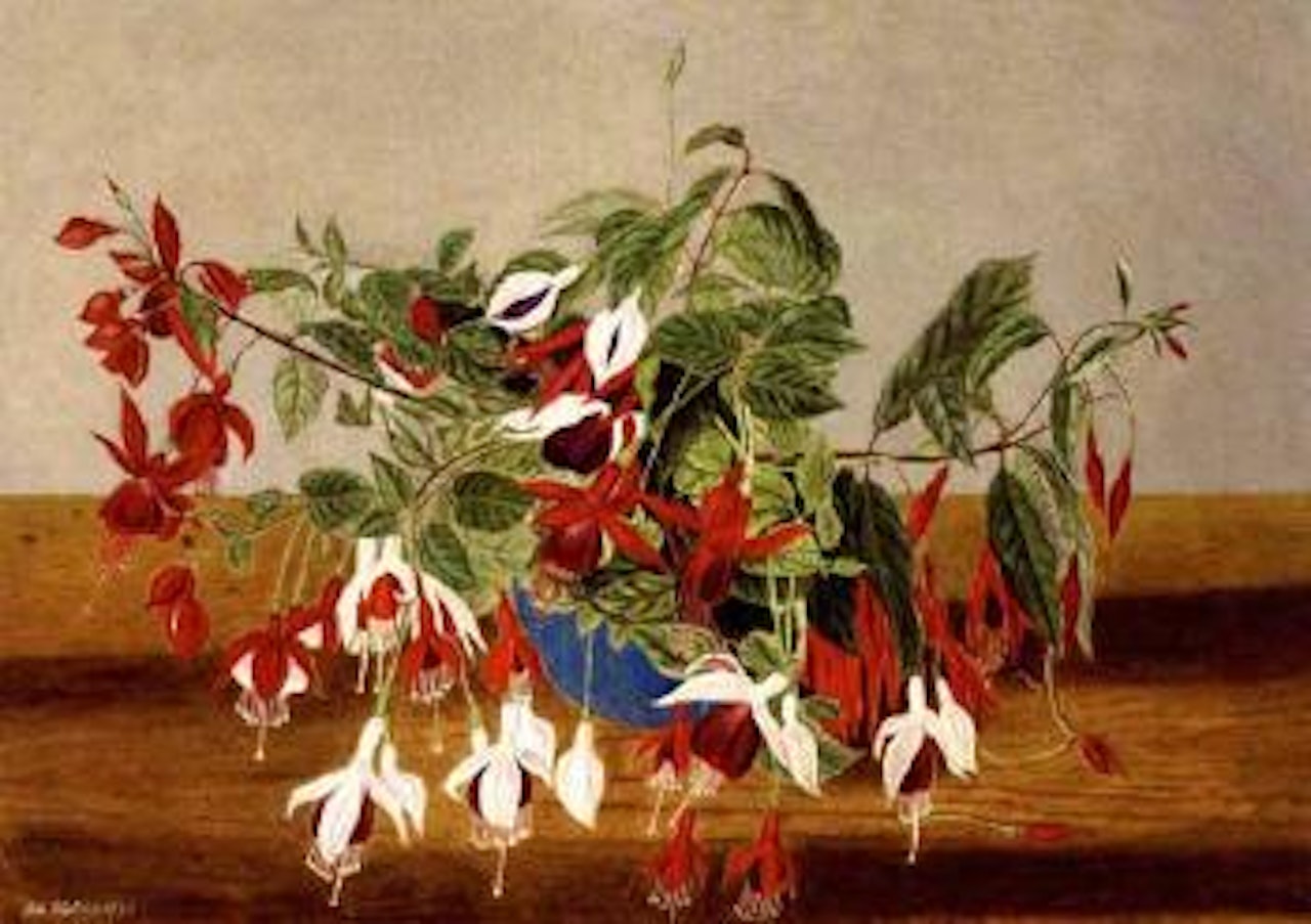 Fuchsiastrauss in blauer Vase - Fuchsia bouquet in a blue vase by Adolf Dietrich