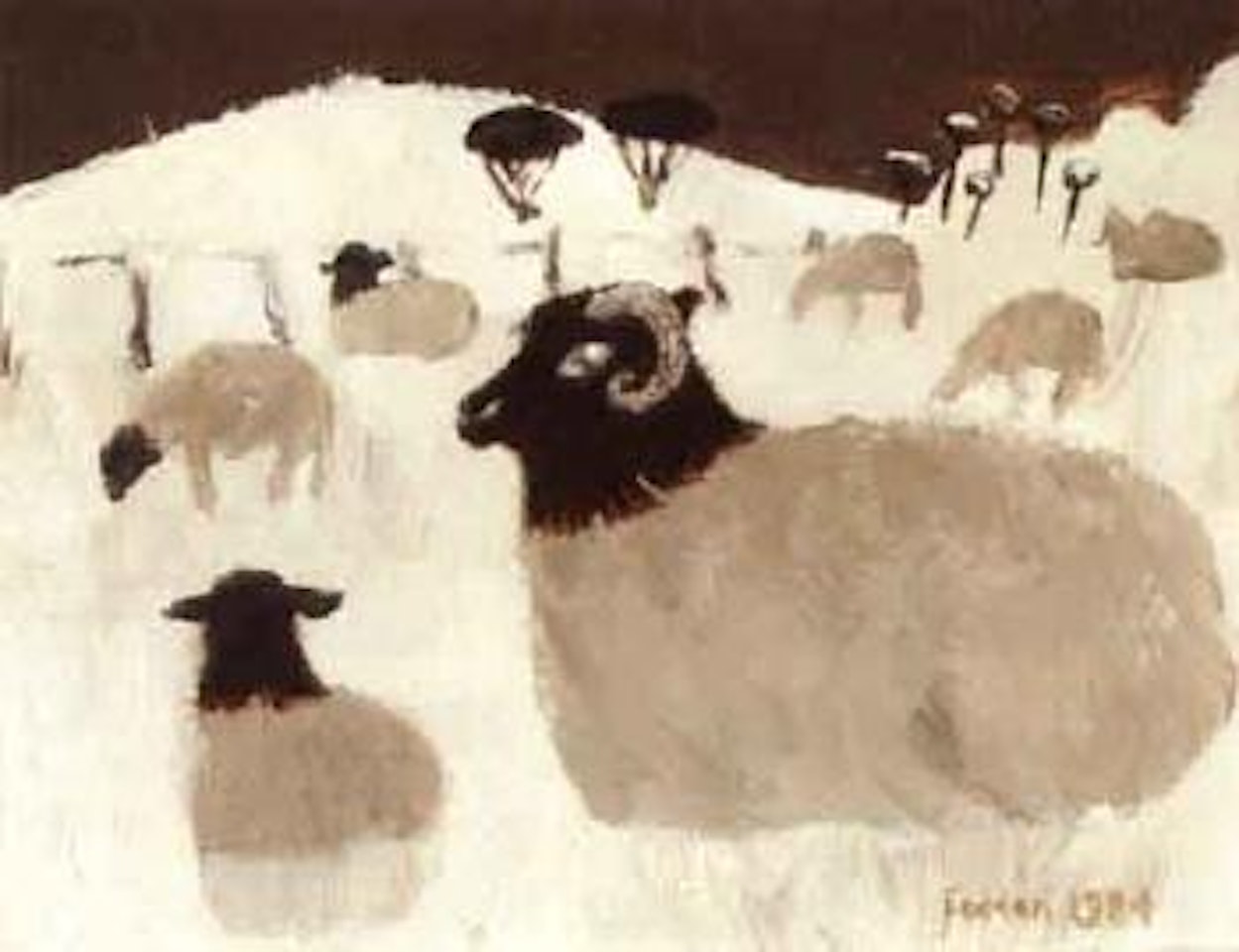 Sheep in snow by Mary Fedden