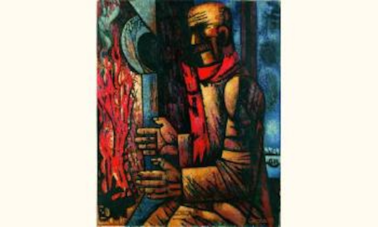 Paysan se chauffant by Marcel Gromaire