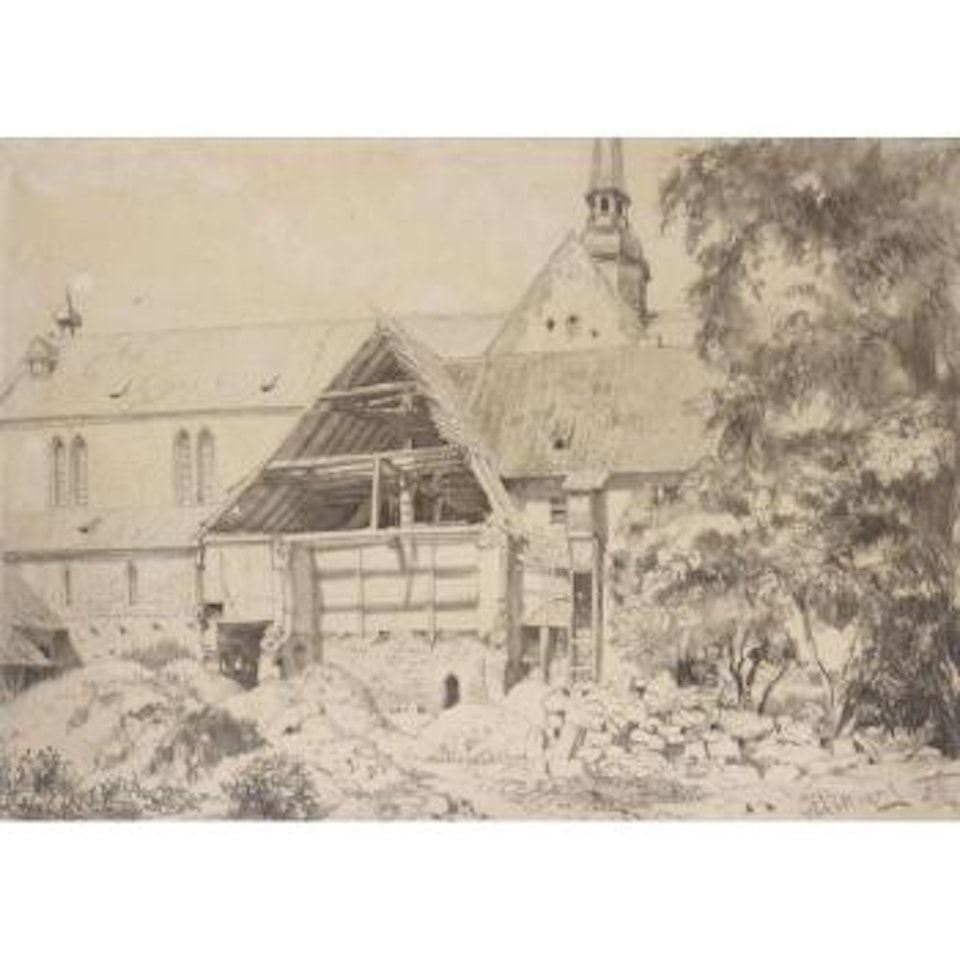 Church and farmhouse by Adolph Menzel