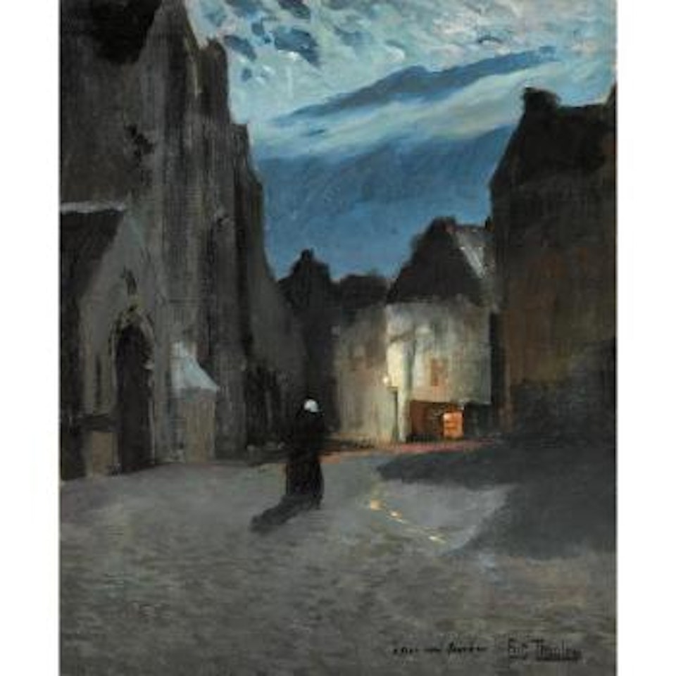 Town by moonlight by Fritz Thaulow