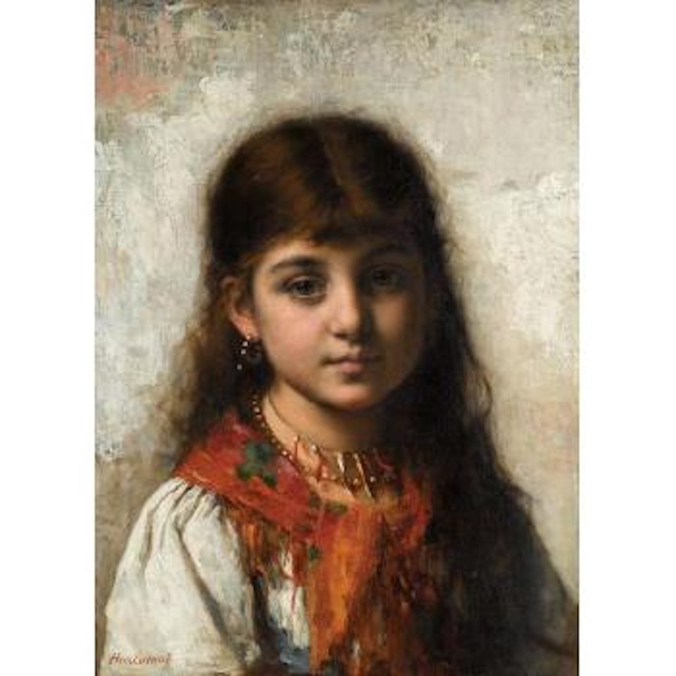 Girl with coral necklace and shawl by Alexei Harlamoff