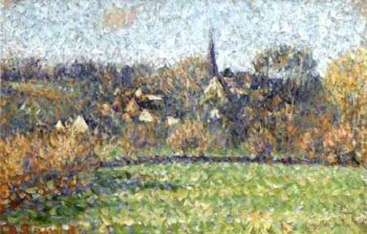 Vue sur le village de Bazincourt by Camille Pissarro