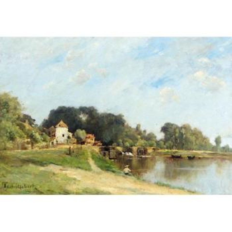 Pecheur a cote d'une riviere by Paul Désiré Trouillebert