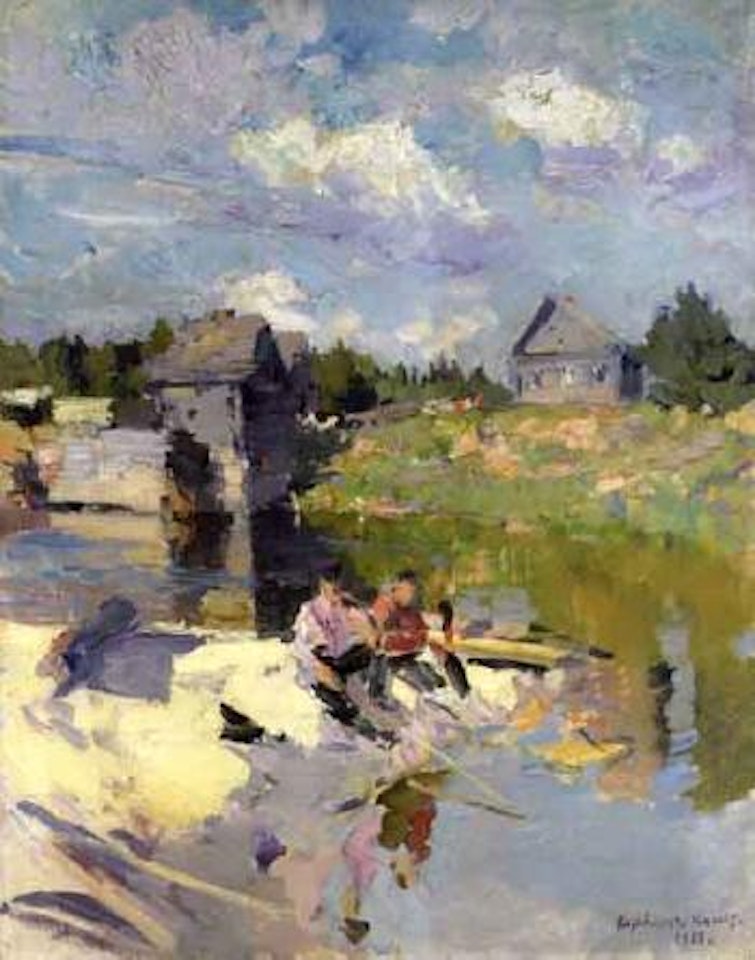 Fishing on a sunny day by Konstantin Alekseevich Korovin