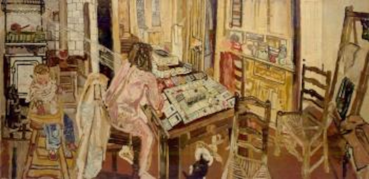 Interior with monopoly board by John Bratby