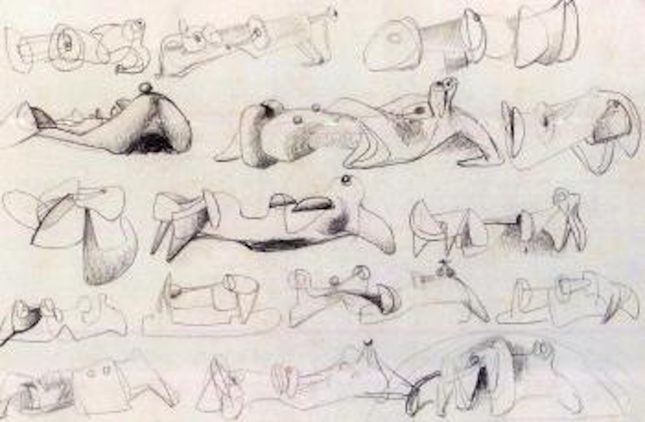 Drawing for sculpture, reclining figures by Henry Moore