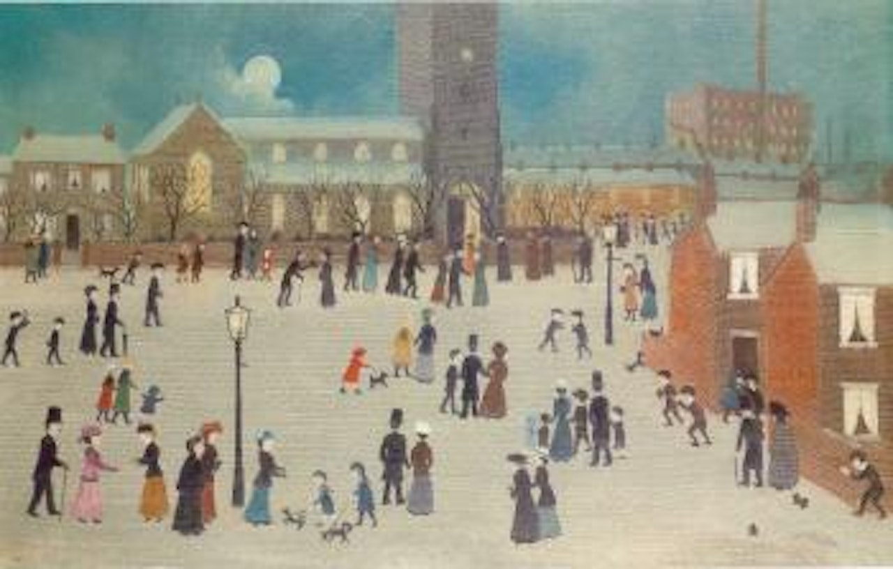 Going to church on a cold and frosty morning by Helen Bradley