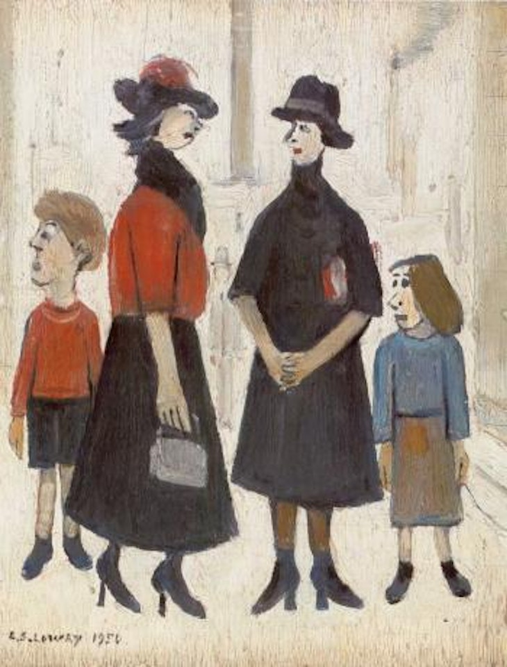 Two women and children by Laurence Stephen Lowry