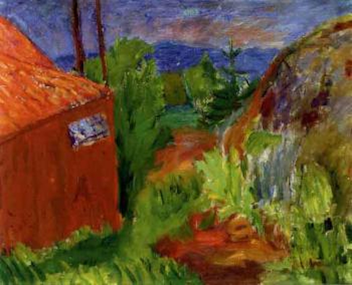 Landscape from the west coast with red house by Ivan Ivarson