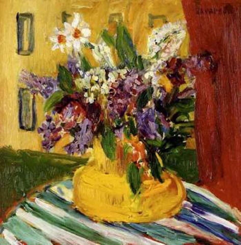 Flowers in yellow jug by Ivan Ivarson