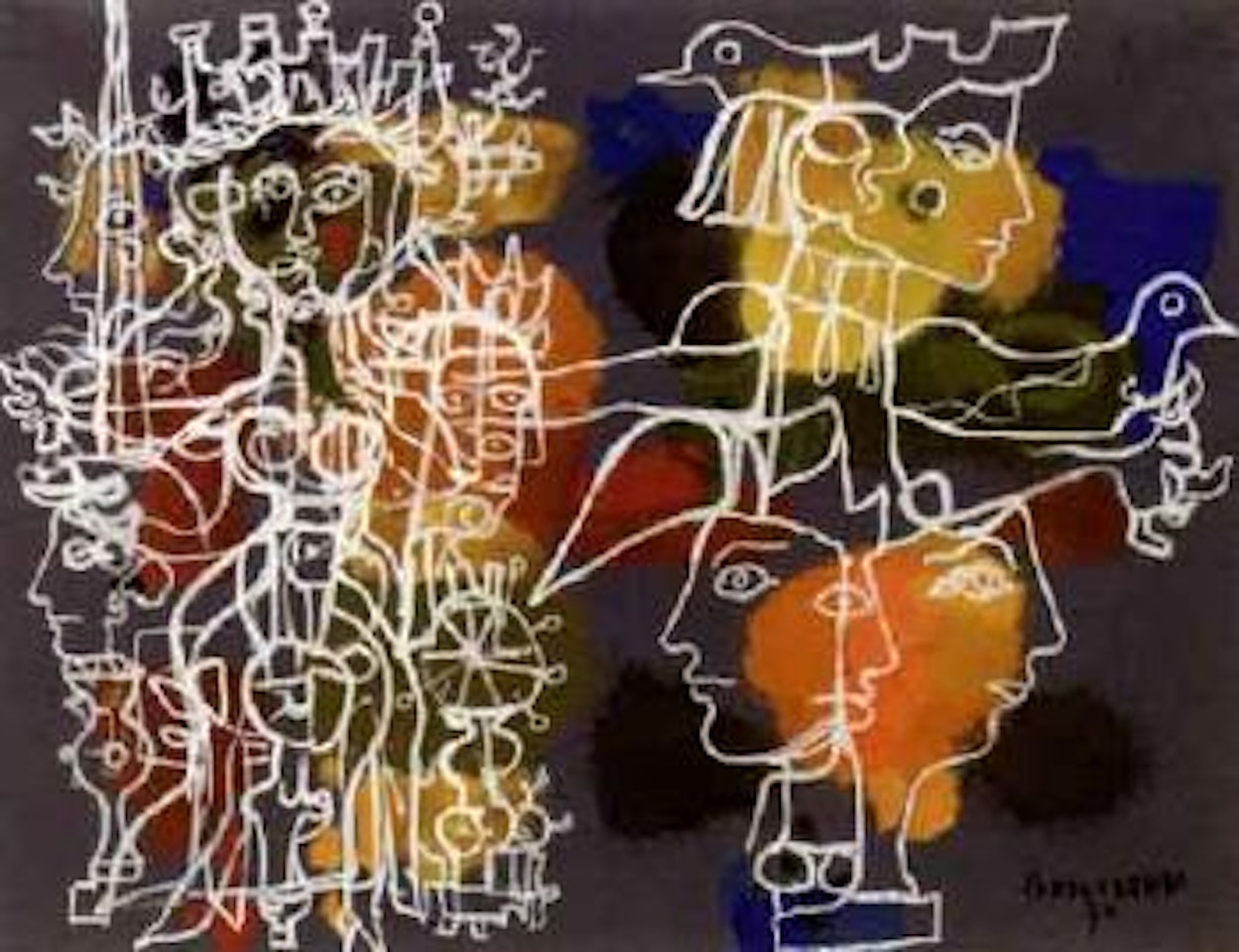 Figure composition with birds by René Portocarrero