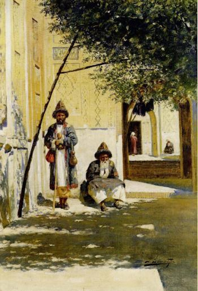 Travellers before mosque by Richard Karlovich Zommer