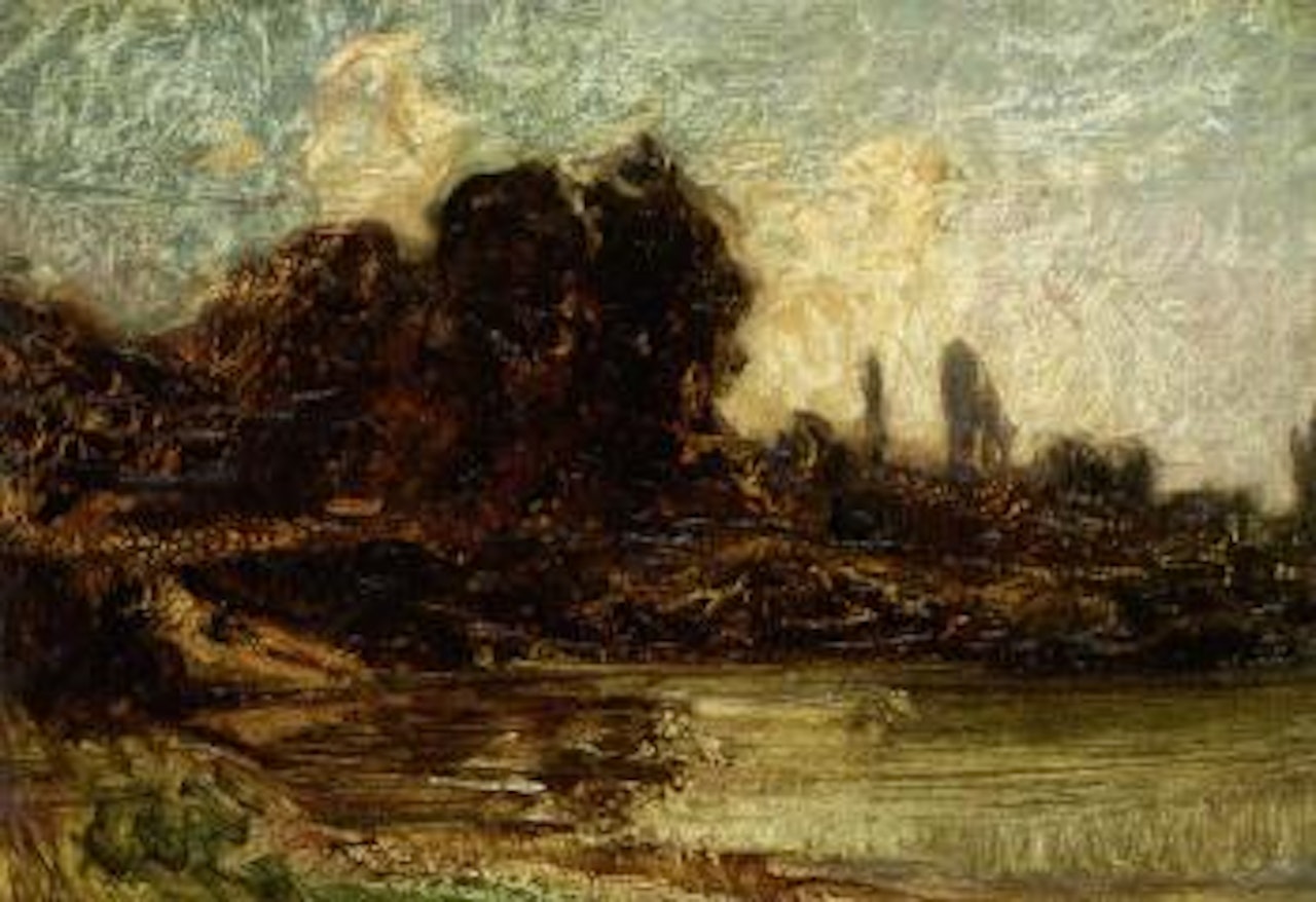Pond at dawn by Antonio Fontanesi