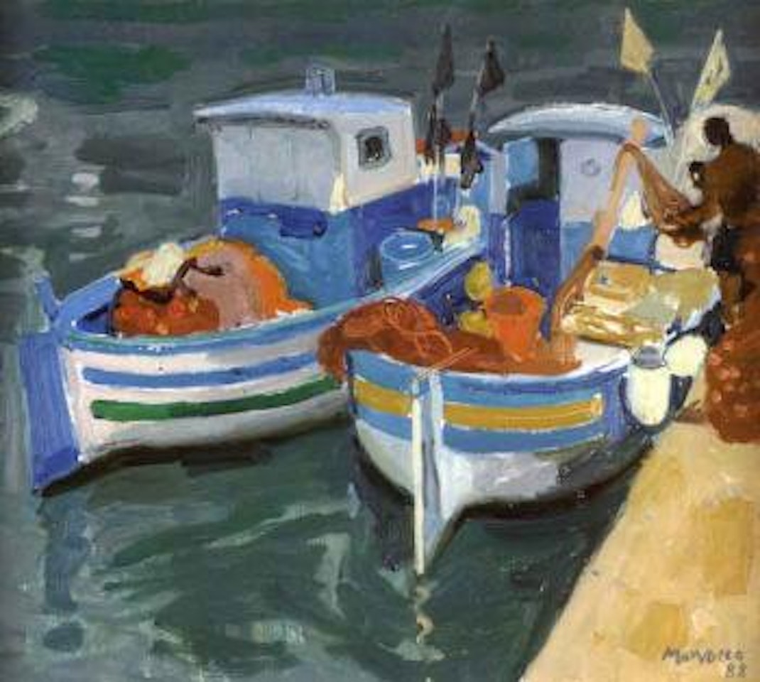 Fishing boats, Terracina by Alberto Morrocco