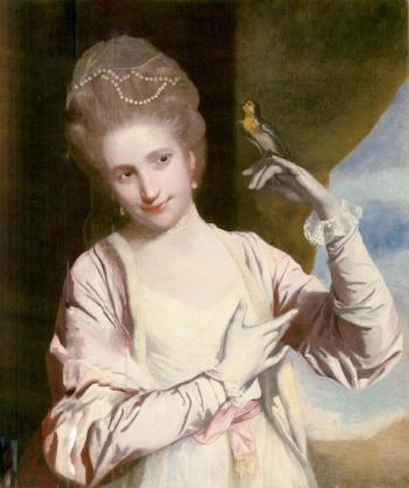 Portrait of Miss Harriet Powell in a white dress with a pink sash by Circle of Joshua Reynolds