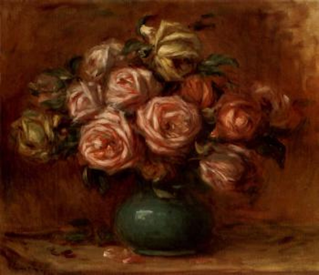 Bouquet de roses dans un vase vert by Pierre-Auguste Renoir