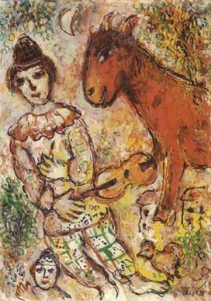 Le clown violoniste et l'ane rouge by Marc Chagall