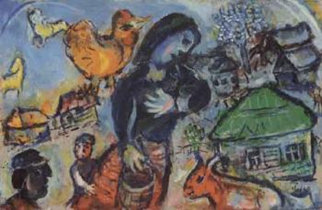 Scene de village au coq jaune by Marc Chagall