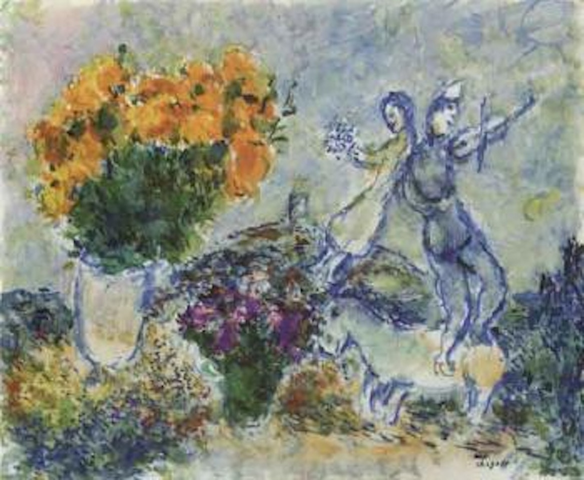 Le couple aux deux bouquets a Saint-Paul by Marc Chagall