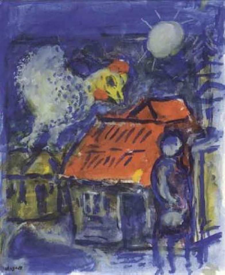 Coq au-dessus du toit rouge by Marc Chagall