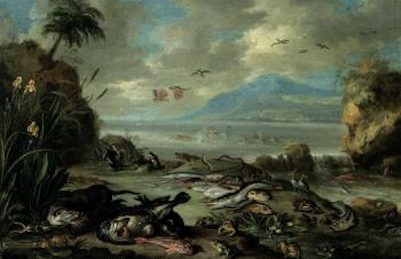 Poissons, grenouilles, loutres, tortues et autres animaux sur un rivage by Jan Van Kessel The Elder