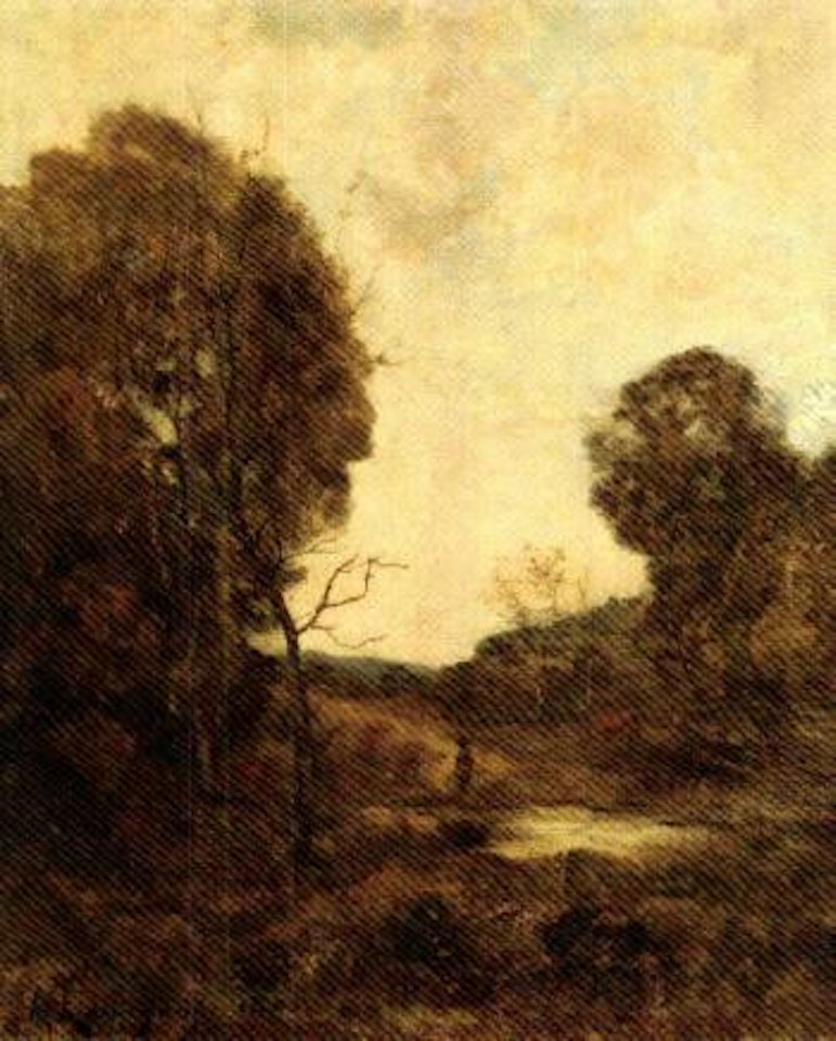 Promeneur au bord d'un etang by Henri Harpignies