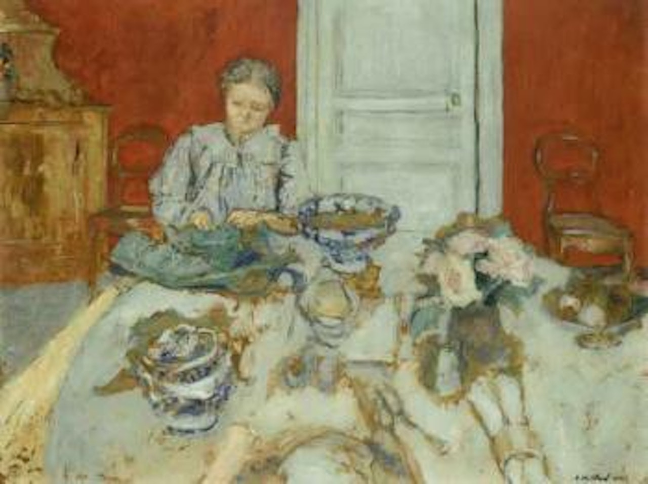 Madame Vuillard ecossant dans la salle a manger by Édouard Vuillard