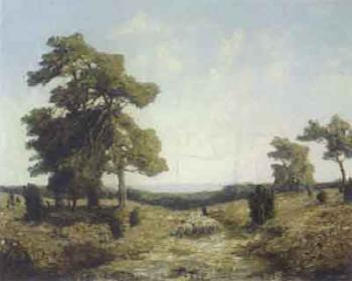 Shepherd with flock on heathland by Otto Pippel