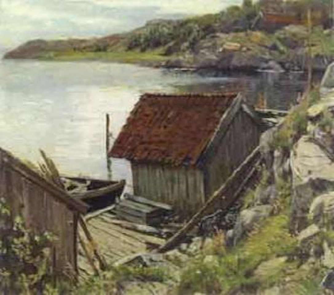 Norwegian fishing huts on the coast by Walter Moras