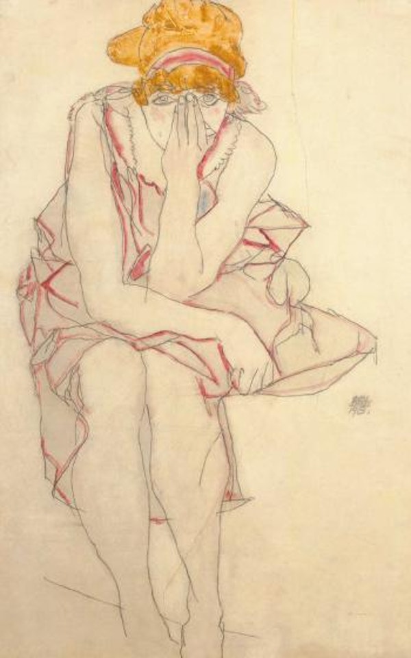 Seated woman with blond hair by Egon Schiele