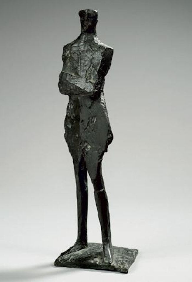 Small standing man with goggles by Elisabeth Frink