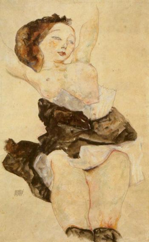 Reclining female nude by Egon Schiele
