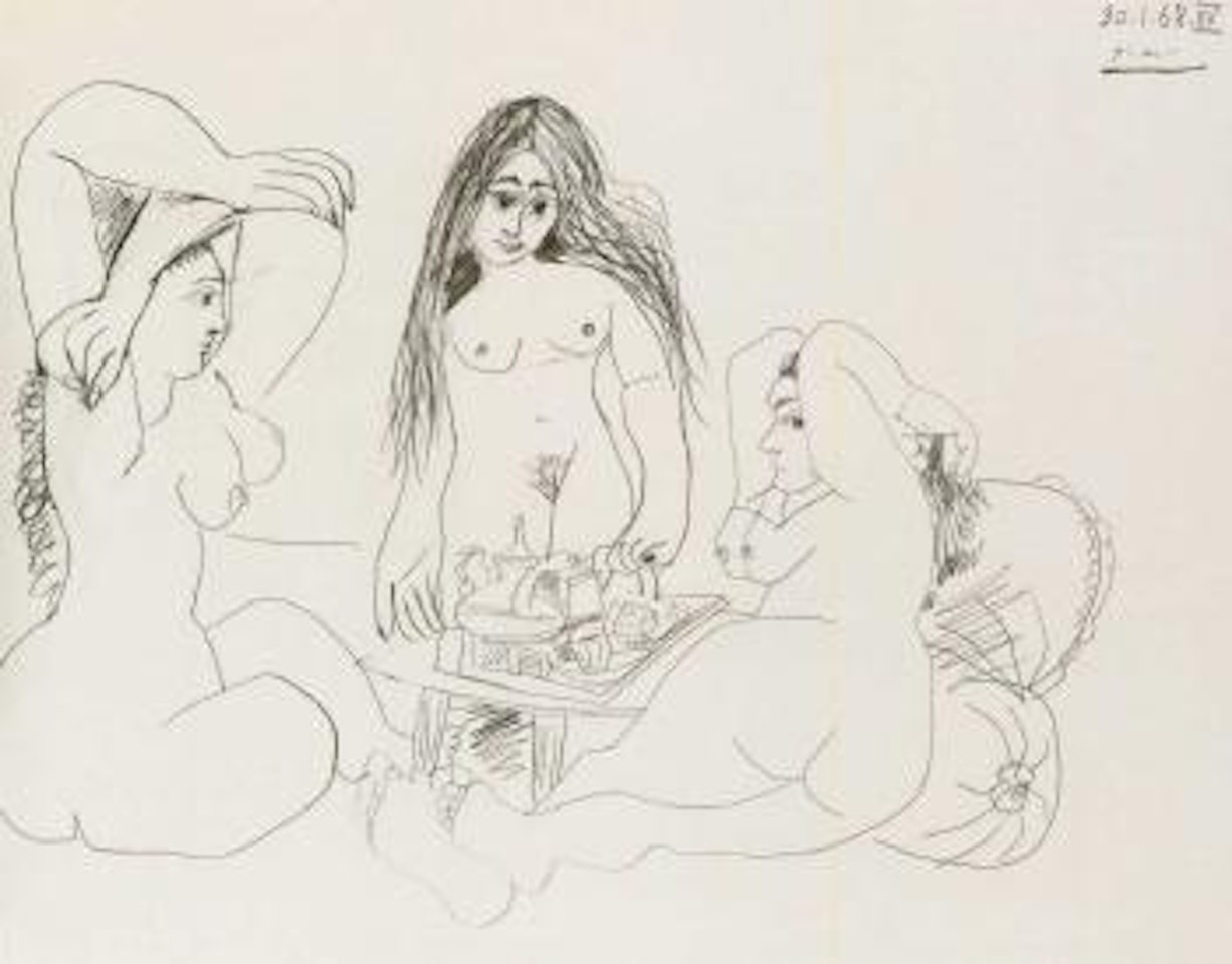 Trois nus a la table servie by Pablo Picasso