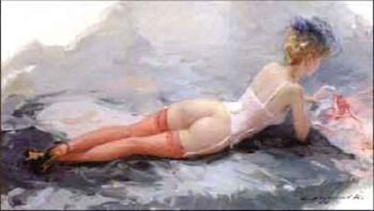 Reclining semi nude by Constantin Razoumov