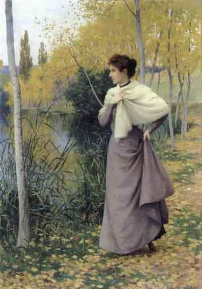 Elegante au bord de l'etang, en automne by Leopold Franz Kowalsky