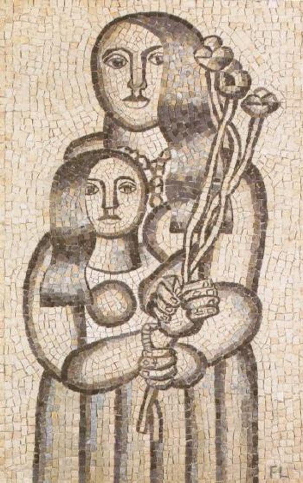 Femme aux fleurs sur fond gris by Fernand Leger