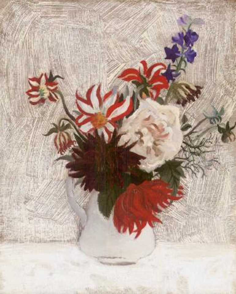 Dahlias and larkspur by Christopher Wood