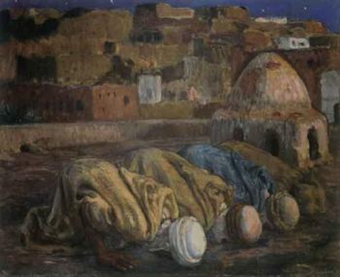Priere sur terrasse a Bou-Saada by Etienne Alphonse Dinet